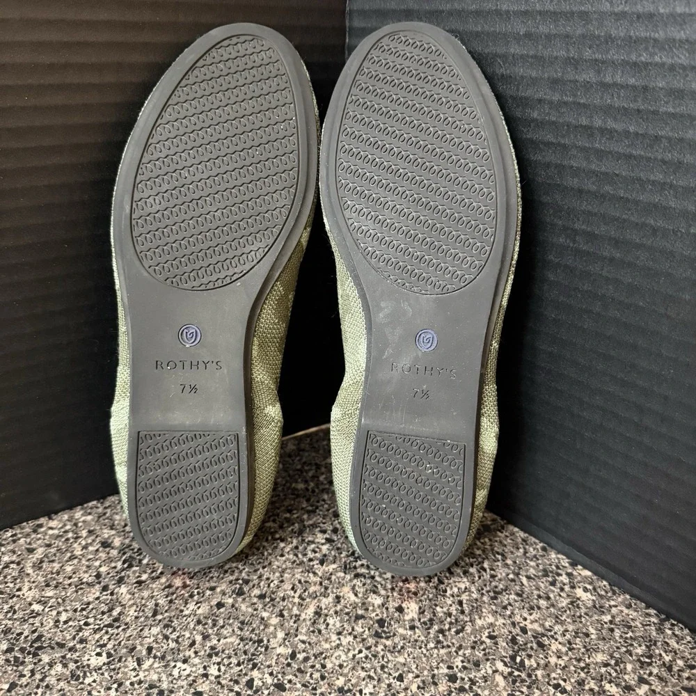 Rothy's Green‎ Camo Knit Round Toe Flats Shoes Women 7.5 Orange Black Stripe
